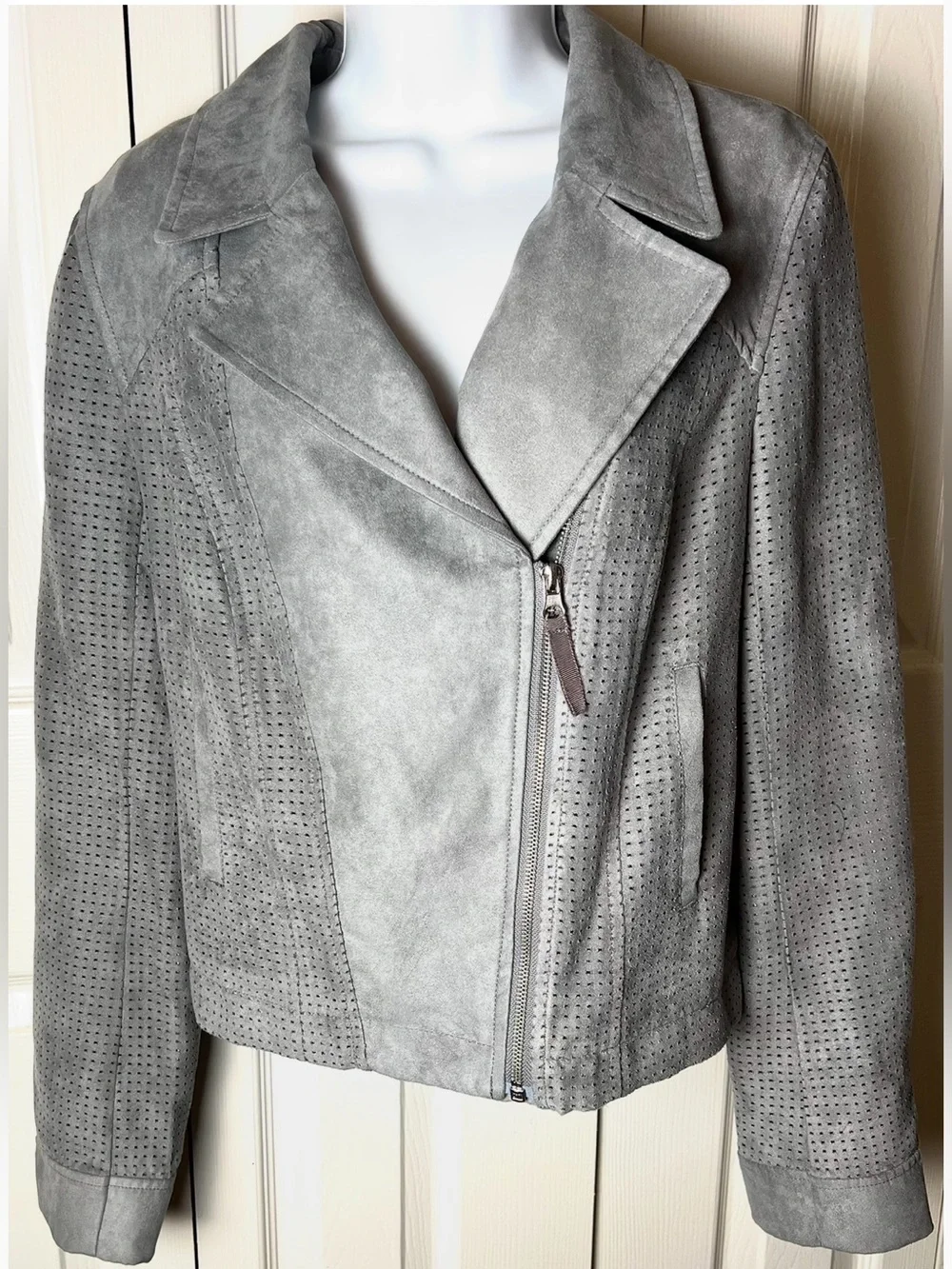 HEI HEI Anthropologie Jacket Faux Suede Gray Cut Out Zip Notched Collar Medium